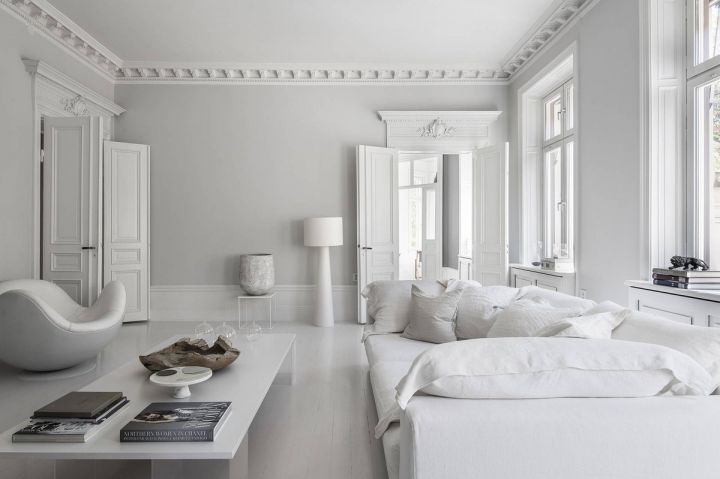 Правильное оформление интерьера в белых тонах разных комнат