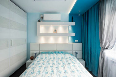 Дизайн комнаты с бирюзовой кроватью (43 фото)