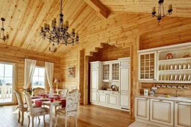 Дизайн кухни в деревянном доме с вариантами стилистических решений