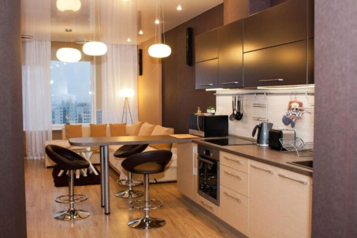 Интерьер и дизайн кухни-гостиной 16 кв м (квадратных метров)