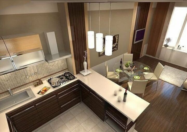 Дизайн кухни гостиной 17 кв м фото с зонированием