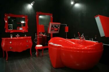 1. Красный как основной цвет в ванной