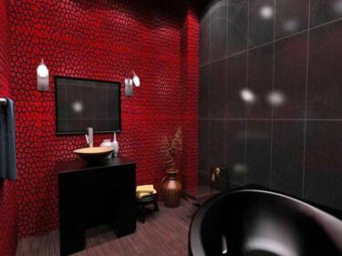 Красный цвет в интерьере ванной и его сочетания
