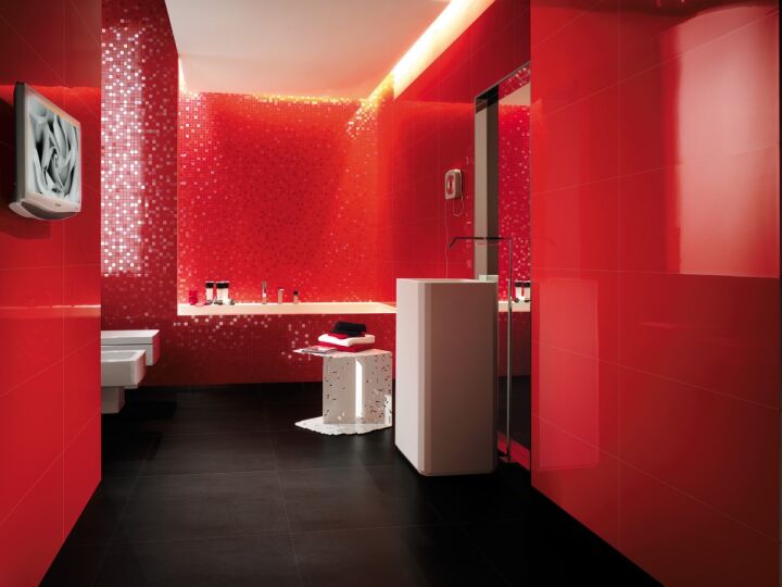 Мебель для ванной красного цвета (66 фото)