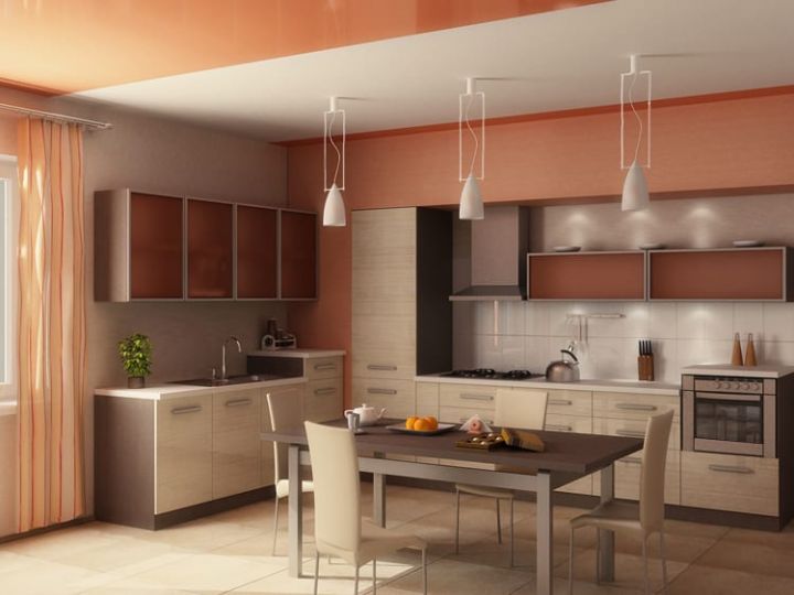 Дизайн кухни персикового цвета
