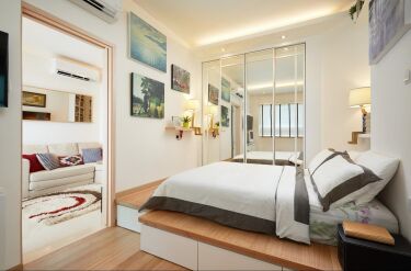 Дизайн спальни 12 кв. м в современном стиле. Фото 2022
