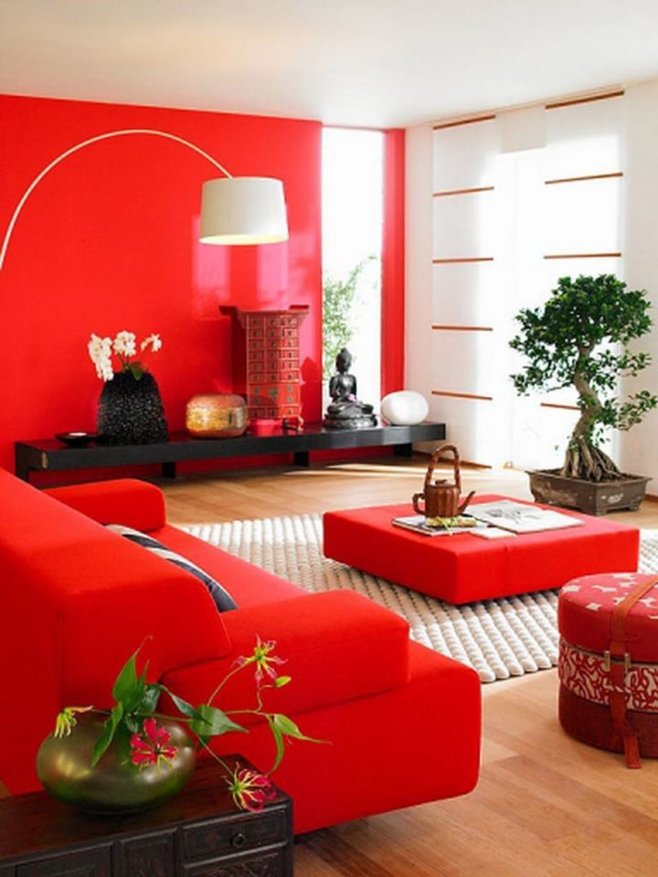 Красная гостиная в азиатском стиле