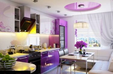 Дизайн кухни в серо фиолетовых тонах (55 фото)