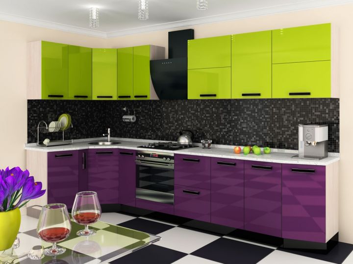 Дизайн фиолетовой кухни и сочетания оттенков +75 фото