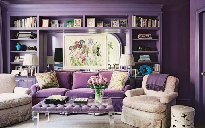 Дизайн интерьера: фиолетовый цвет в оформлении столовой