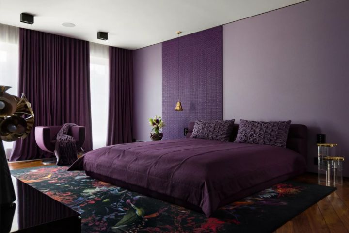 Дизайн спальни в сиреневых тонах - 78 фото
