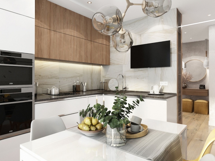 Кухонный гарнитур до потолка визуально увеличивает пространство помещения