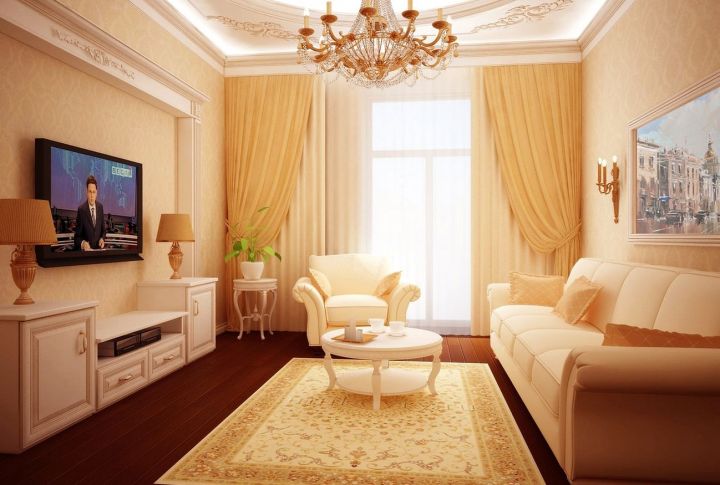 Дизайн интерьера гостиной в современном классическом стиле из проекта МАРСЕЛЬ