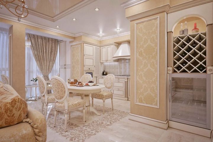 Кухня-гостиная в классическом стиле
