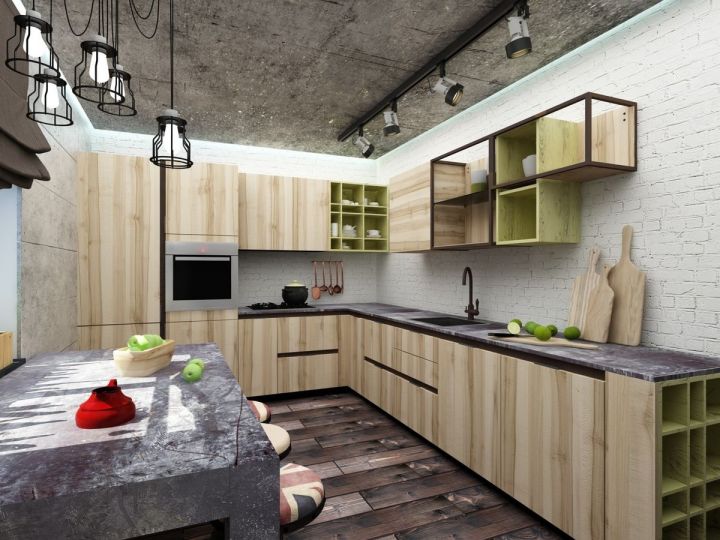 Светлая кухня в стиле лофт
