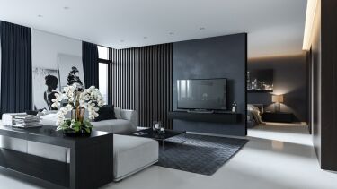 Дизайн гостиной в черном цвете