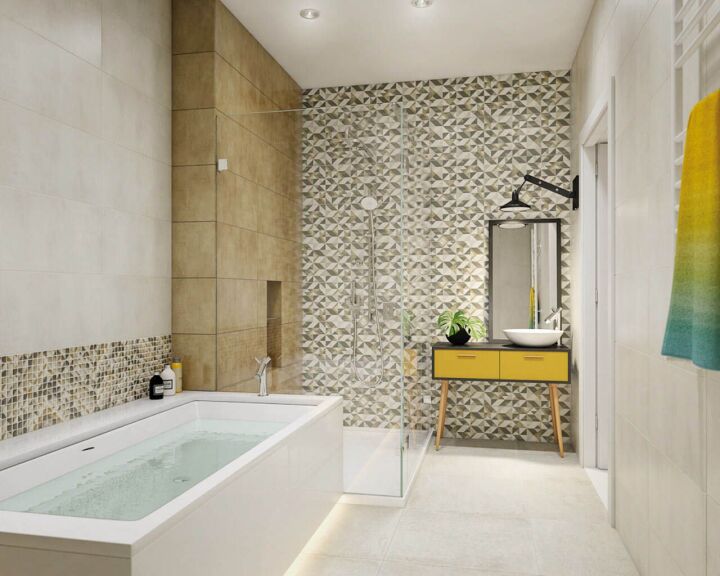 Необычная плитка-мозаика в современной ванной