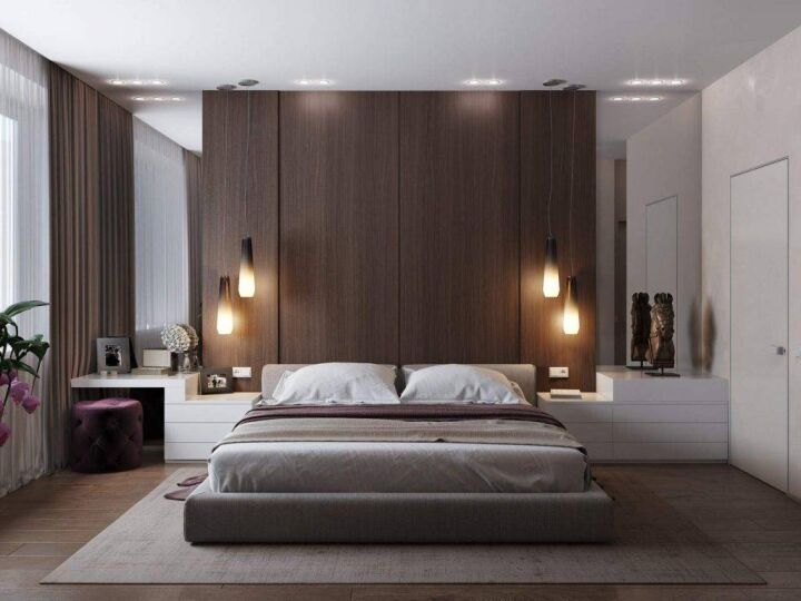 Комфортабельная двуспальная кровать в стильной спальне
