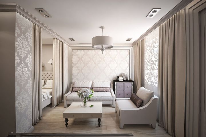 Дизайн спальни, совмещенной с гостиной