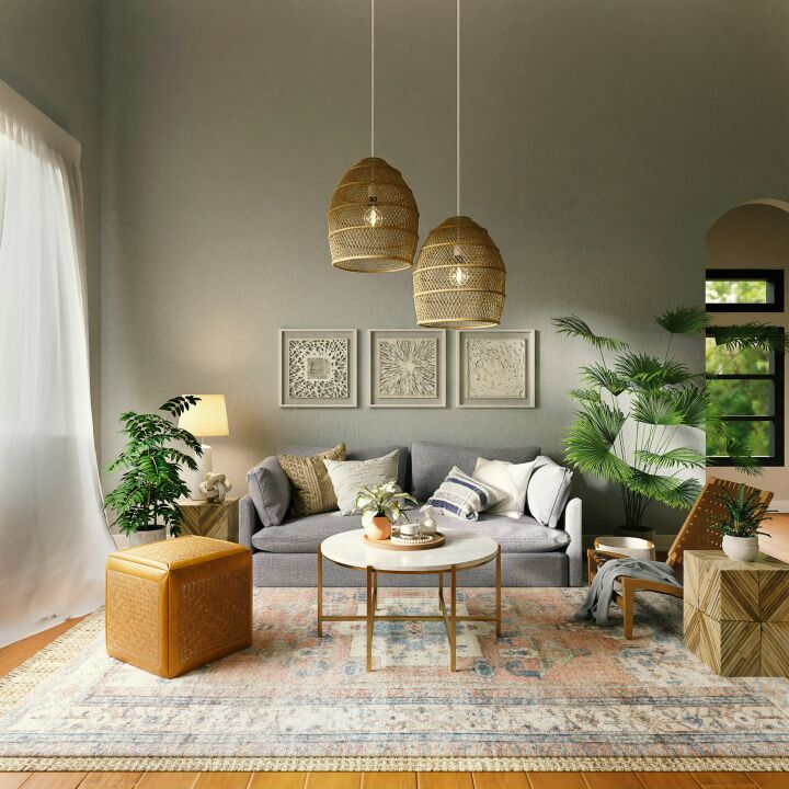 Небольшой диван, раскладное кресло и стильный журнальный столик для первой квартиры