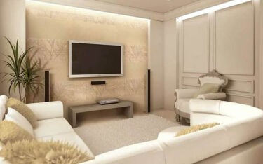 Светлая стенка в гостиную в современном стиле с местом под телевизор