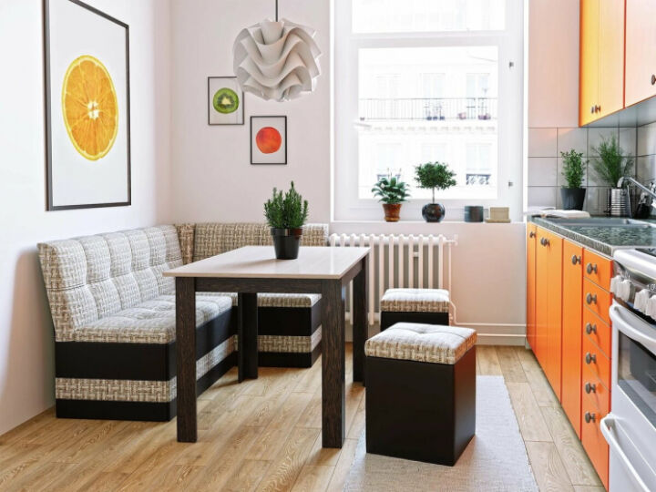 Дизайн маленькой кухни с диваном: варианты расстановки с лучшими фото