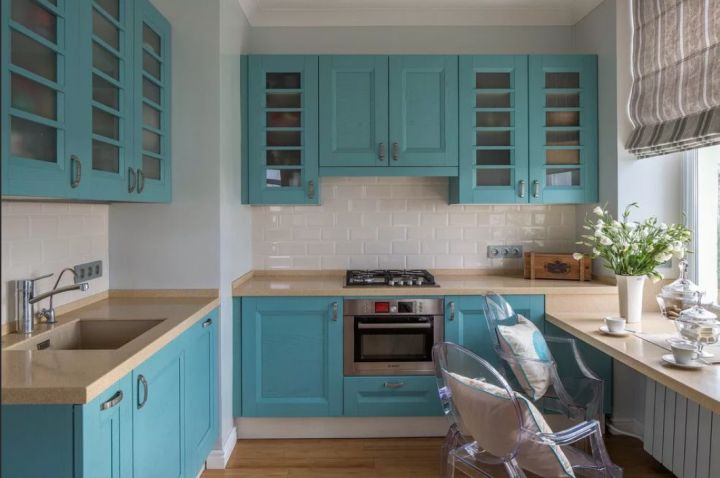 Бирюзовый цвет в интерьере кухни – 120 вариантов дизайна в фото