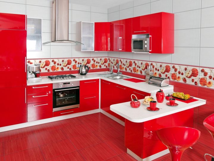 Красно-белые кухни в современном стиле