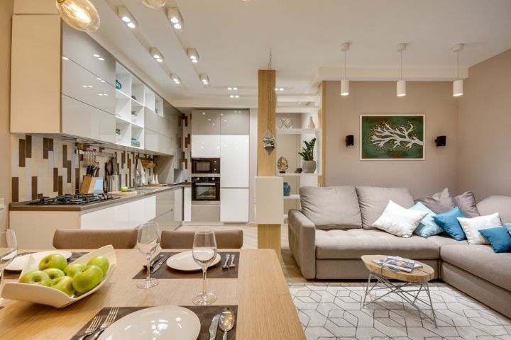 Дизайн кухни-гостиной в современном стиле в квартире