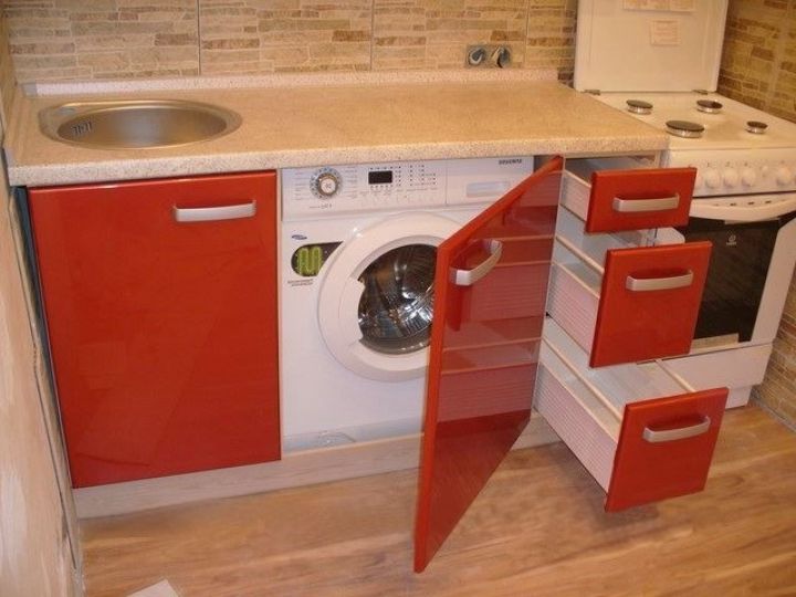 Положительные стороны установки стиральной машинки на кухне