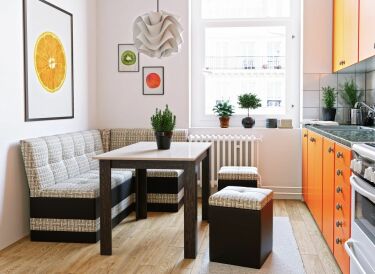 Интерьер кухни с диваном – 100 + стильных вариантов