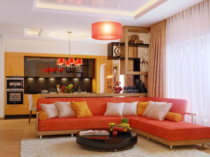 Оранжевая гостиная – 31 фото интерьера оранжевого цвета