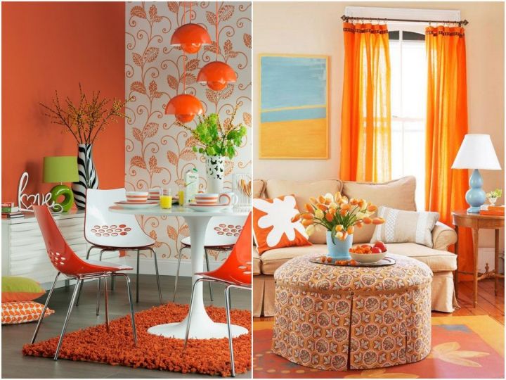 Сочетания с оранжевым в интерьере гостиной: 20 ярких идей