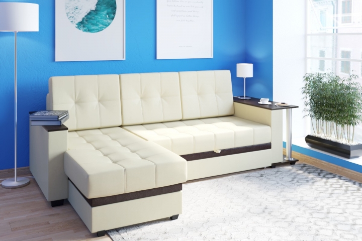 Белый угловой диван с механизмом дельфин