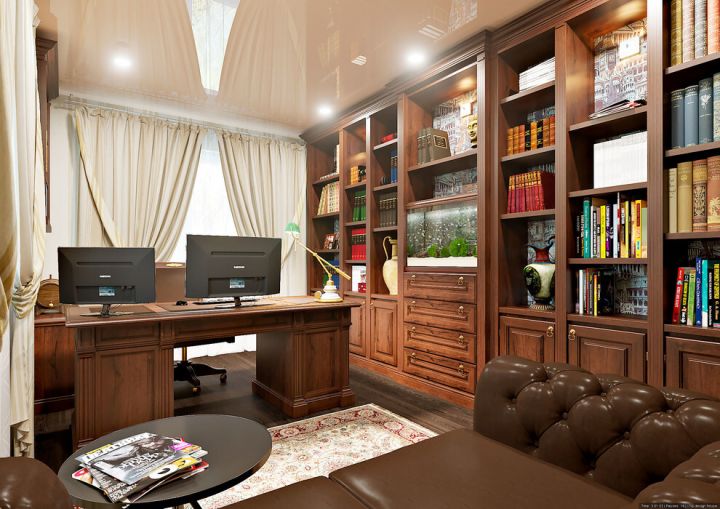Дизайн кабинета в квартире в классическом стиле. 7 фото