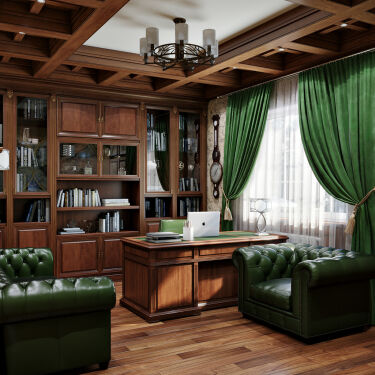 Кабинет в английском стиле зеленый (50 фото)