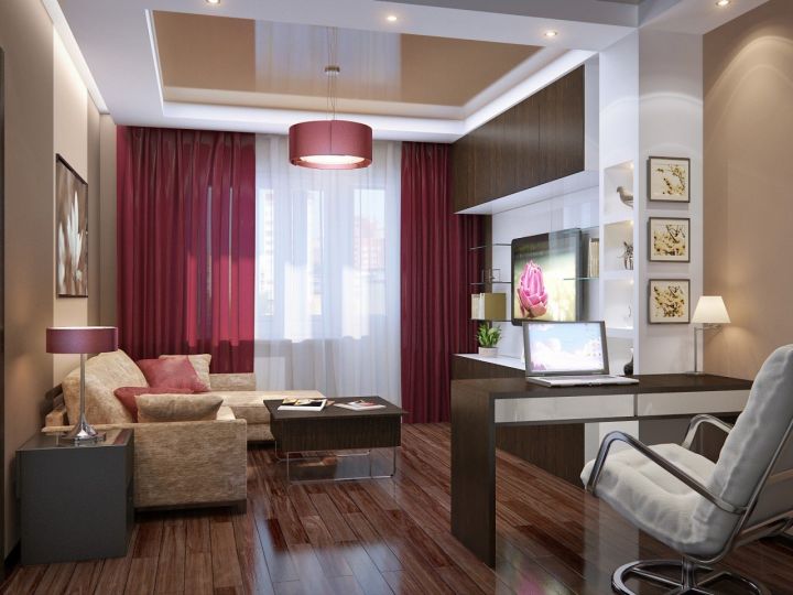 Дизайн гостиной с кабинетом в квартире (42 фото)
