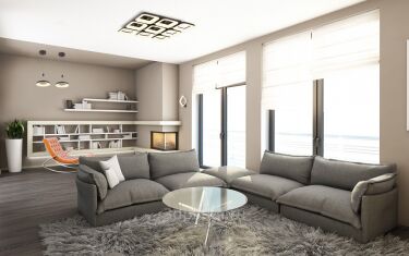 Дизайн с серым диваном