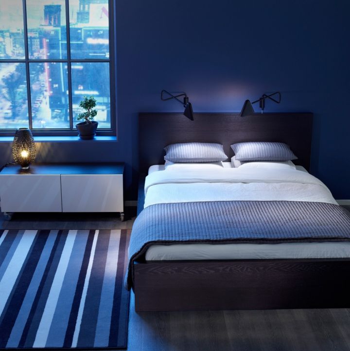 Дизайн спальни в синих тонах (80 фото)