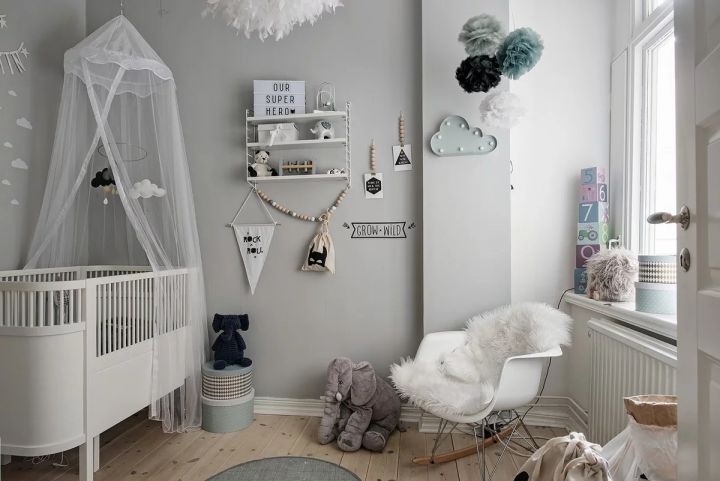 Детская комната для новорожденного в Сканди стиле