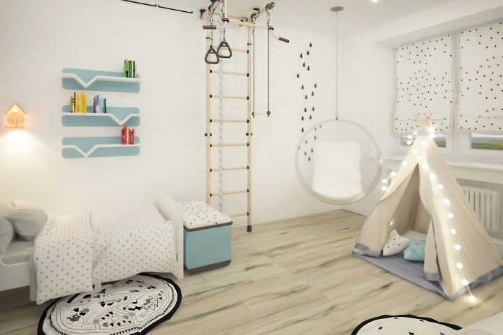 Интерьер детской комнаты в Скандинавском стиле с вигвамом
