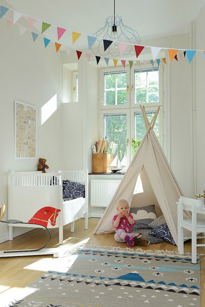Вигвам в интерьере детской комнаты в Скандинавском стиле