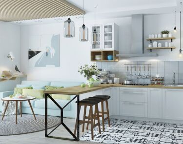 Скандинавский дизайн интерьера кухни