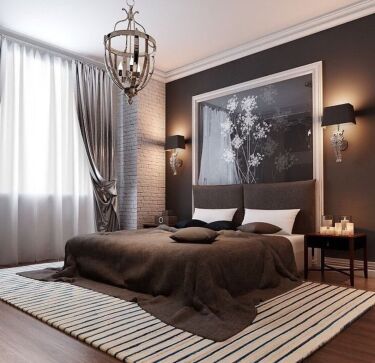 Дизайн спальни с коричневой мебелью