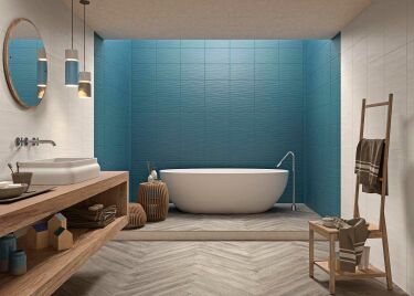 Оформление голубой ванной комнаты