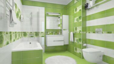 Бело зеленый интерьер ванной комнаты