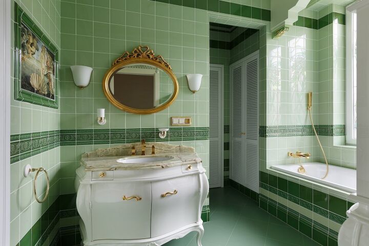 Зеленая ванная комната — сочетание тонов