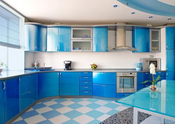 Желто синяя кухня в интерьере (66 фото)