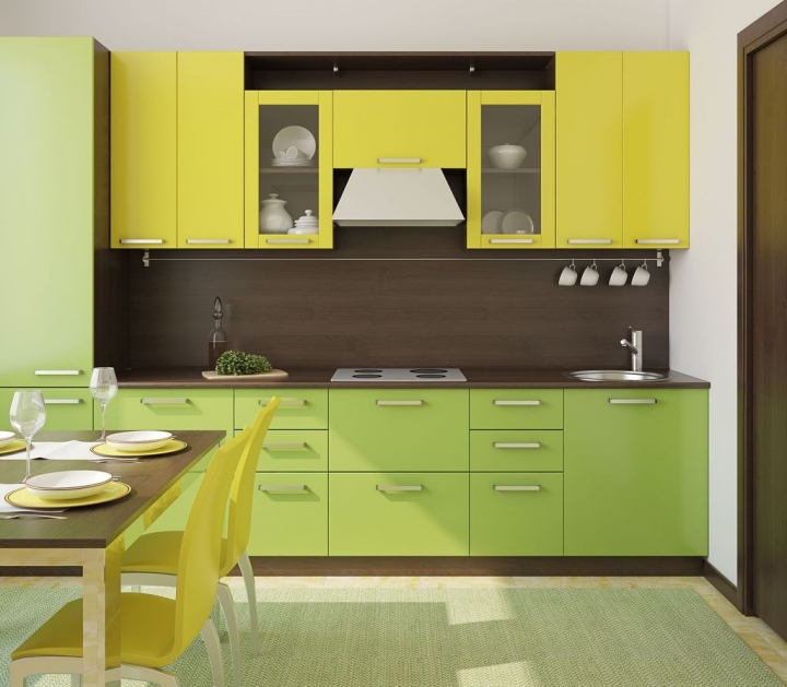 Желто-зеленая кухня в современном стиле