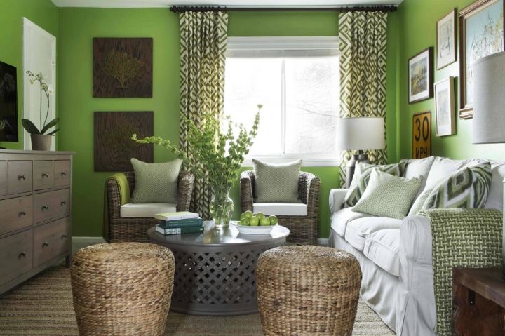 Интерьер гостиной в зеленом цвете